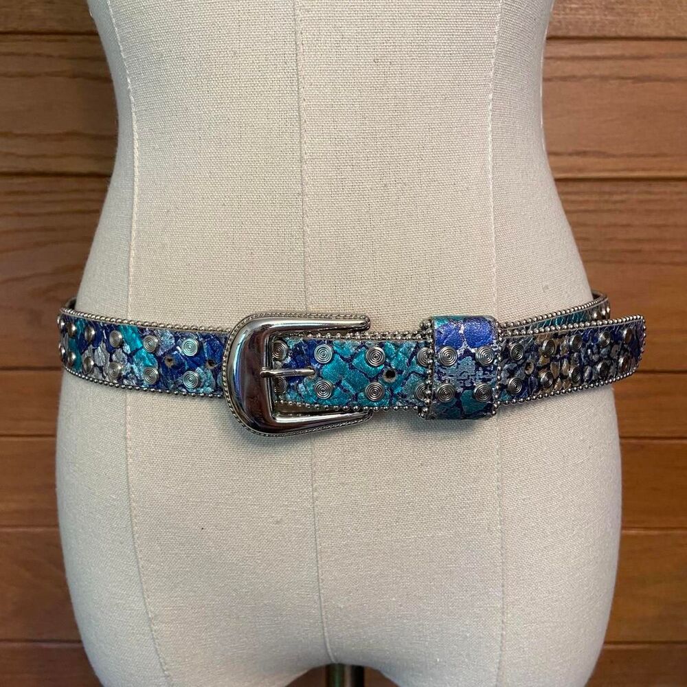 Vintage 80s 90s Aimee Lynn purple blue and silver spiral studded leather belt